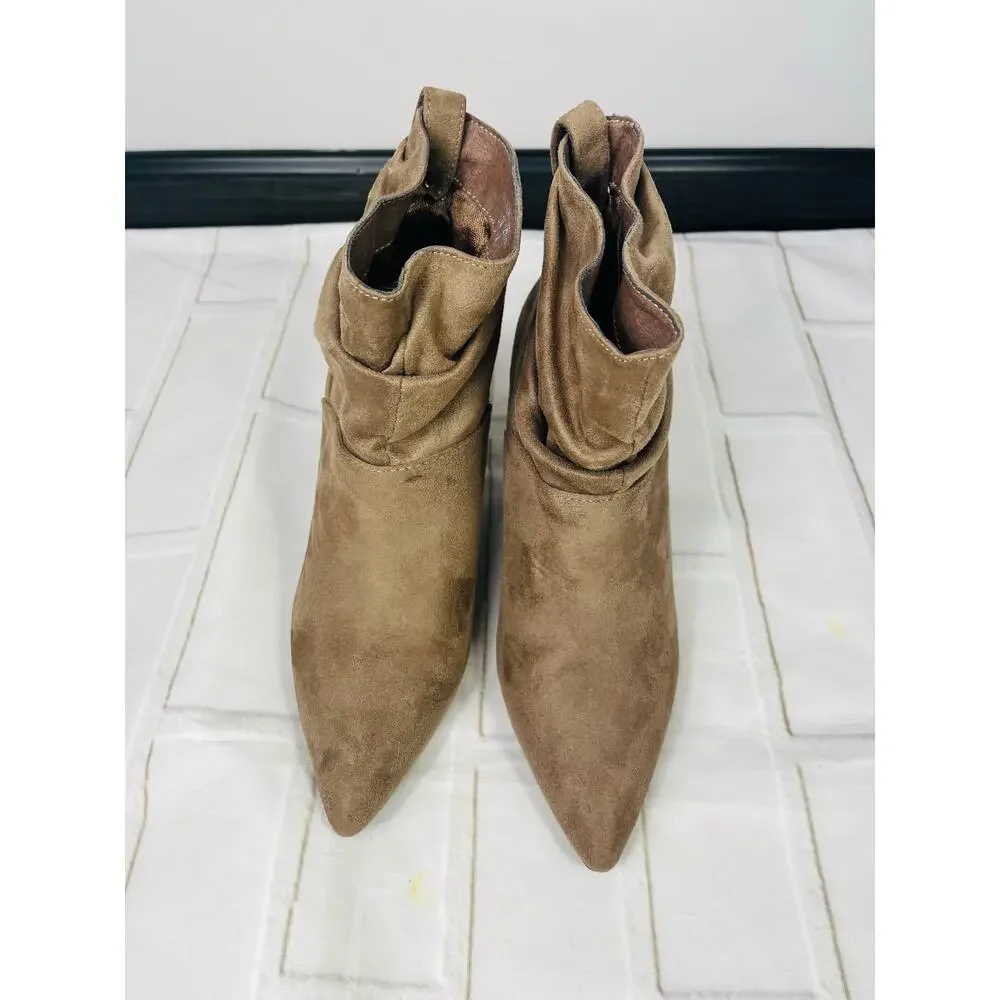 Liliana tan suede pointed toe heeled boots size 8.5